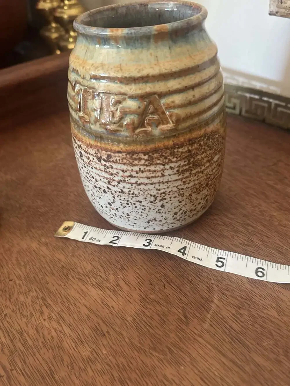 Studio Art Pottery TEA Canister 6-inch Speckled Stoneware Cork Lid